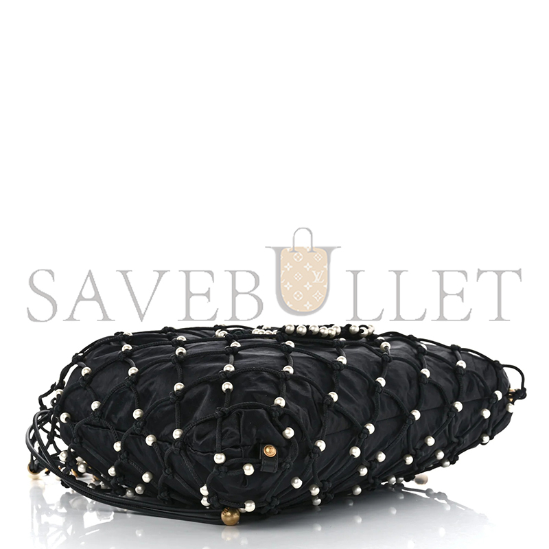 Ch**el nylon pearl coco beach net tote black as29384 (39*33*5cm)